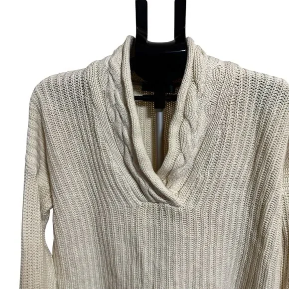 Lauren Ralph Lauren LRL‎ Womens M Sweater Shawl Cable Knit Collar Beige Warm - Picture 3 of 13